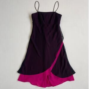 Vtg Y2K Magenta + Black Overlay PURPLE PATCH Dress Sz 12 Fairy Whimsygoth Formal